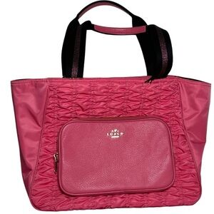 COACH RUCHED NYLON COURT Pink Tote Bag Diaper Bag Travel Bag Overnight Bag New